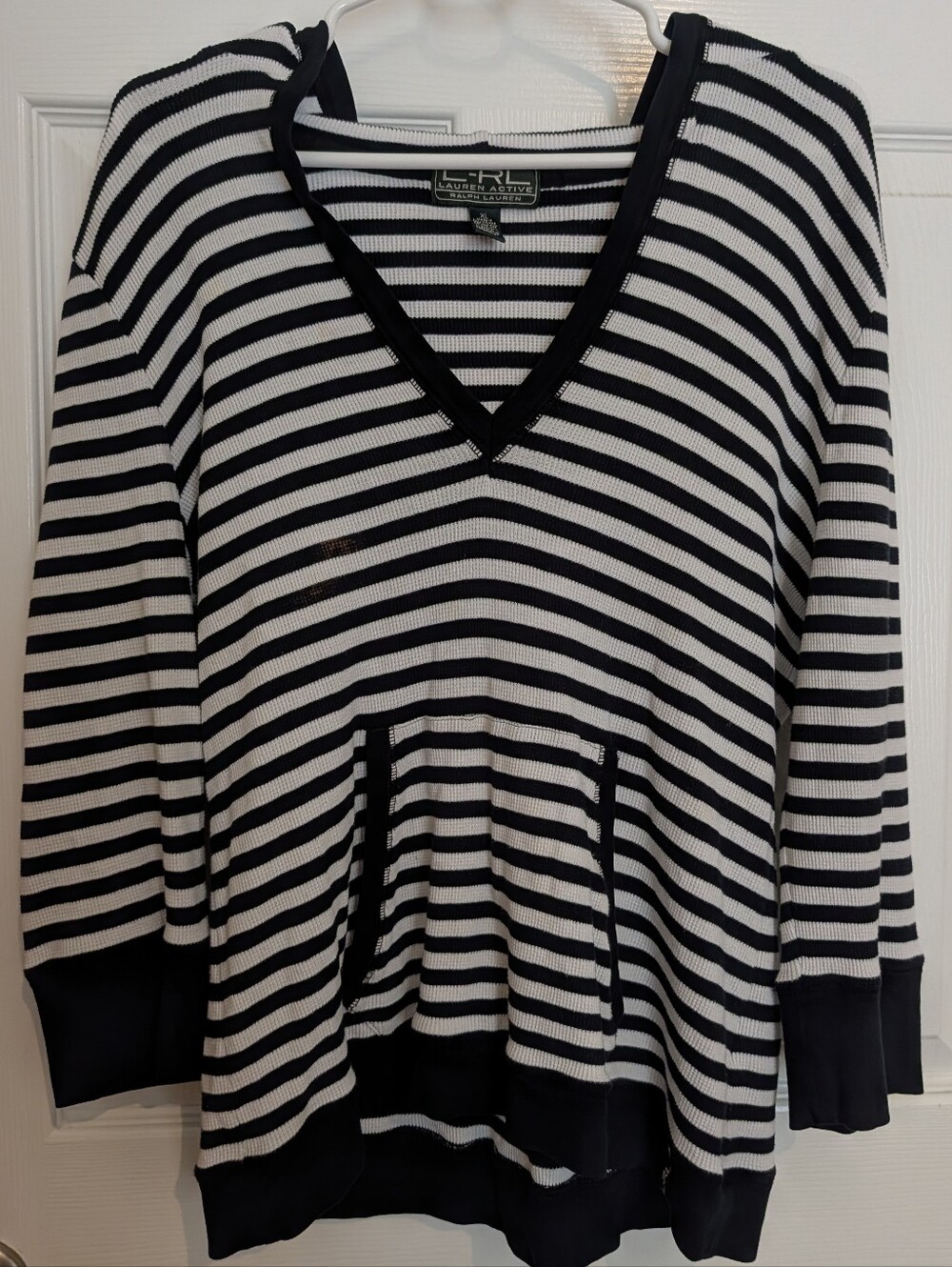 Lauren Ralph Lauren Black & White Striped V-Neck Pullover